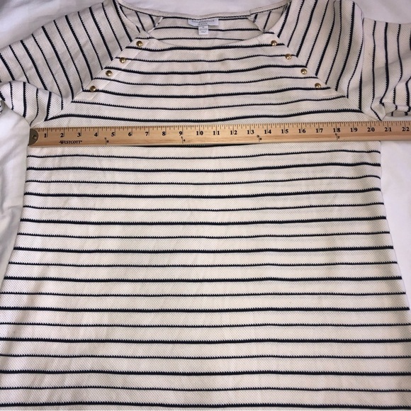 Charter Club Woman Knit Top 1X Black Cream Brass Detail 3/4 Sleeves Textured NWT - Picture 4 of 12